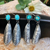 Boho Kingman II Turquoise Etched Sterling Silver Earrings
