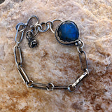 Labradorite and succulent hand stamped chain sterling silver bracelet