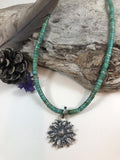 kingman turquoise and wildflower Blossom hand cast Necklace