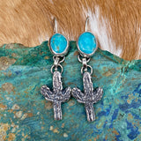 Cactus and Turquoise sterling silver earrings