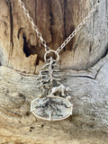 Explore your Roots Pines, Bear and Dendritic agate Bear sterling silver necklace