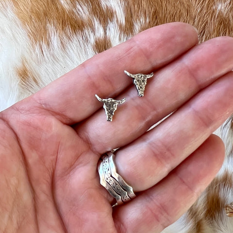 Mini Steer Stud hand cast Sterling Silver Earrings