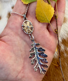 Autumn leave II and six point star Rulite gem sterling silver necklace