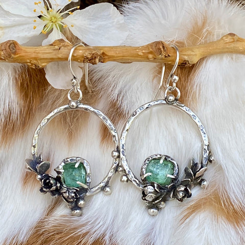 Succulents and pale green Tourmaline hoop Earrings