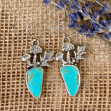 Mushroom drops with Kingman Turquoise hand cast Sterling Silver Earrings
