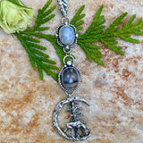 After midnight in the Pines, Deer, moonstone and Montana agate sterling silver necklace