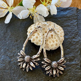 Wildflowers hand cast oval hoop earrings