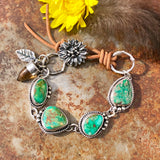 Sunflower and Royston Turquoise Sterling Silver Bracelet