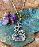 Explore your Roots Pines, Bear and Dendritic agate Bear sterling silver necklace