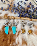 Golden Mushroom & Sapphire hand cast Sterling Silver Earrings