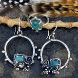 Succulents and aqua blue Tourmaline hoop Earrings