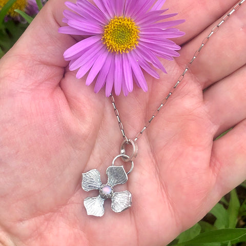 Hydrangea Blossom and Opal Hand Cast Necklace