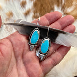 Mini Steer and Kingman turquoise hand cast Sterling Silver Earrings, rustic, artisan, metalwork, handmade, boho, Cowgirl