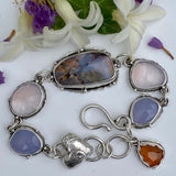 Opal ombré blue chalcedony, lavender quartz sterling silver bracelet