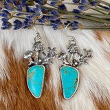 Mushroom drops with Kingman Turquoise hand cast Sterling Silver Earrings