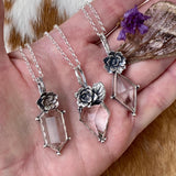 Quartz Crystal and Succulent sterling silver necklace