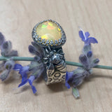 Bee & Ethiopian rose cut Opal Sterling Silver Ring Size 7.5-8 US