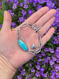 Sky blue oval Kingman and hand cast chain bracelet