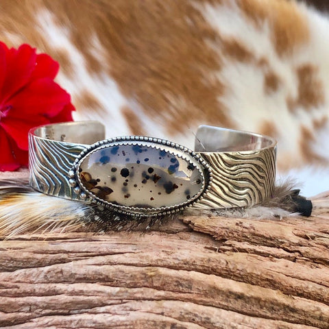 Wild Thing Montana Agate and animal print Sterling Silver Cuff Bracelet